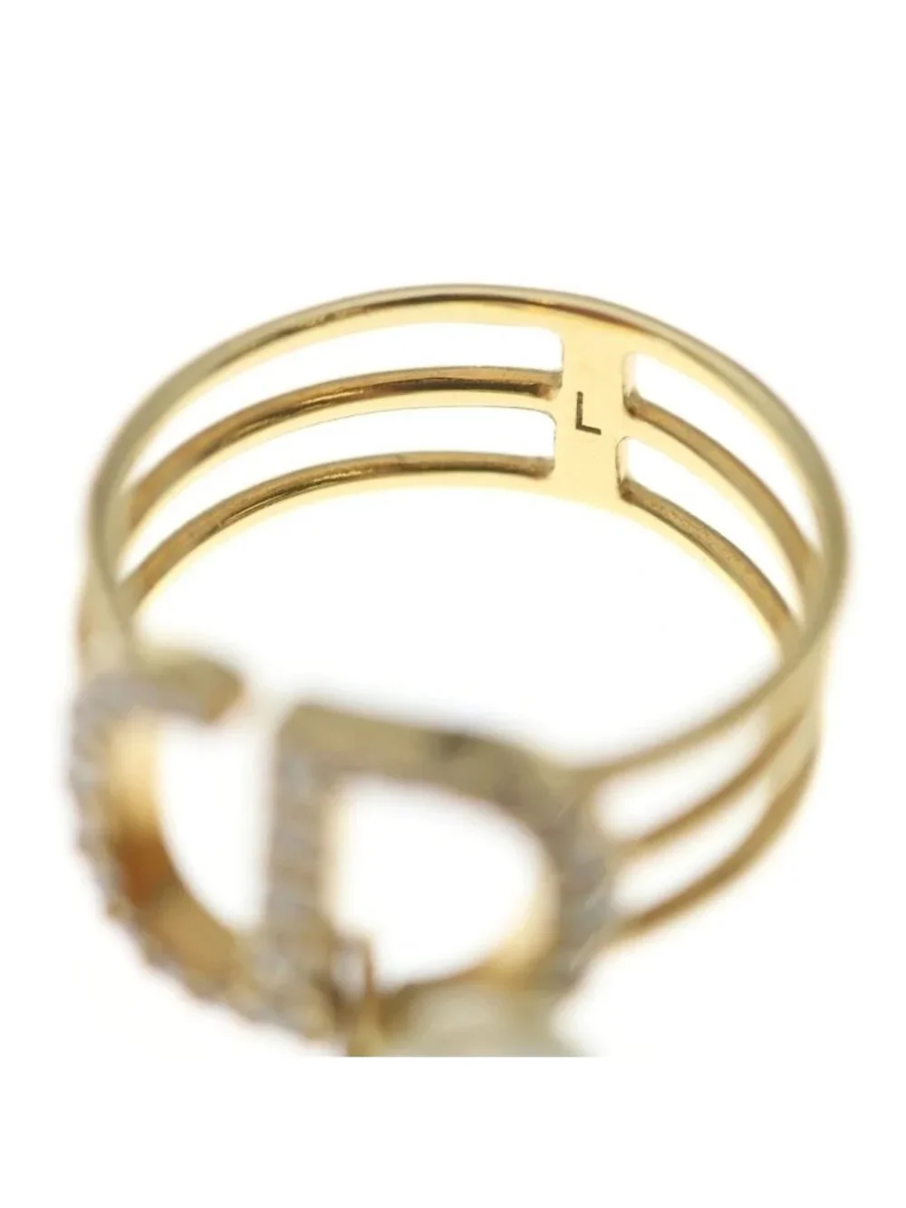 Dior CD Logo Rhinestone Faux Pearl Ring L Gold